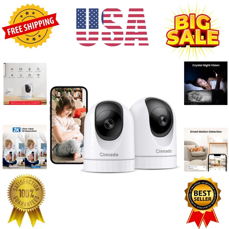 2K Indoor Security Camera-Baby Monitor with 2.4G WiFi Camera and Audio, Siren…