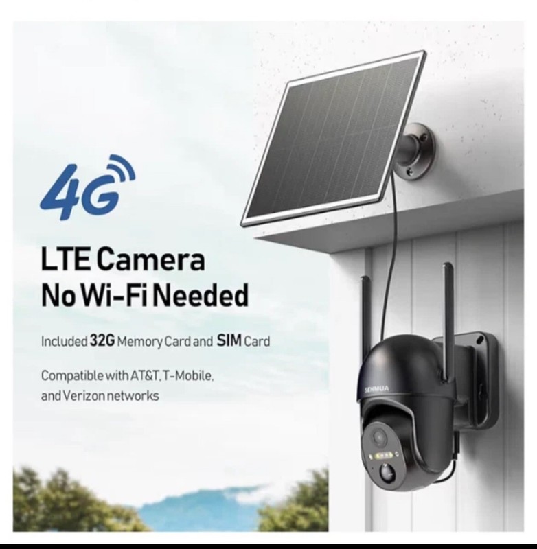 SEHMUA 4G LTE Cellular Solar Security Camera Wireless Outdoor BLACK -NEW gallery