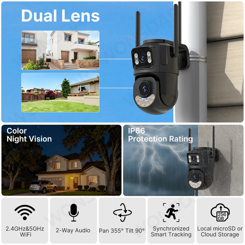 External Wifi PTZ Camera Dual Lens 2.4Ghz&5Ghz Wifi Outdoor IP Camera Auto Track gallery