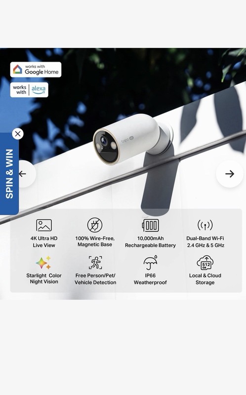 TP-Link Tapo MagCam 4K Wire-Free IP66 Battery Cam w/ Magnet, Alexa/Google gallery