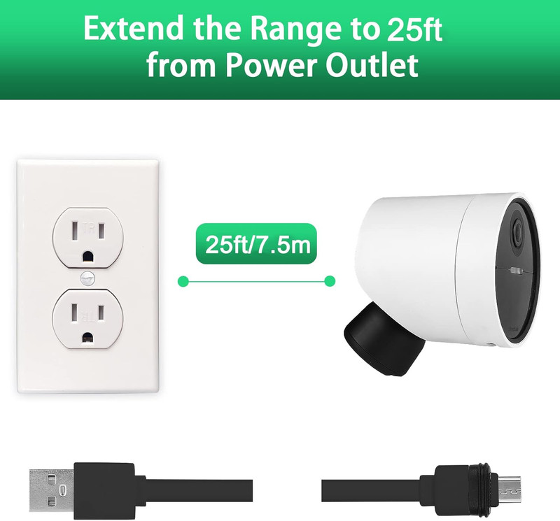 Power Cable Compatible with SimpliSafe Wireless Outdoor Security Camera,25Ft/7.5 gallery