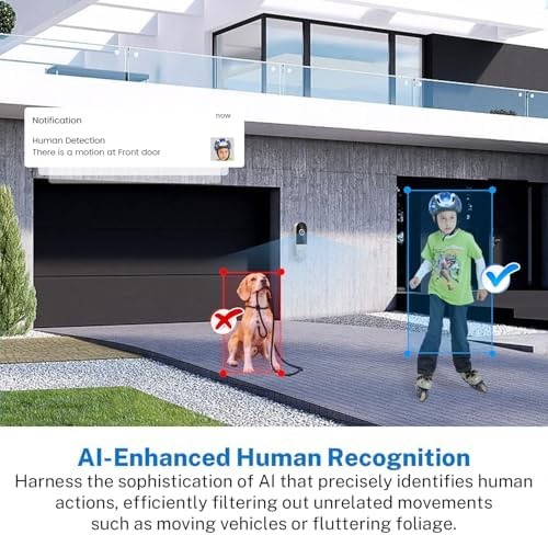 1080p Wireless Doorbell Camera with Receiver, AI Human Detection, 2-Way Audio... gallery