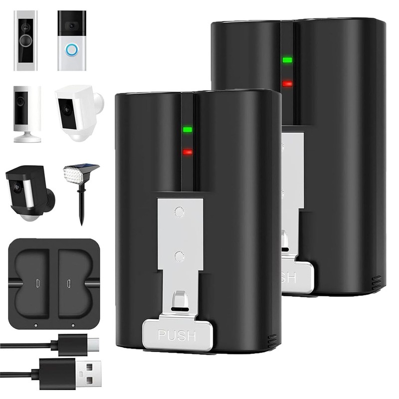 2X 7200mAh Rechargeable Battery & Charger Station for Ring Doorbell 2/3/3 Plus/4