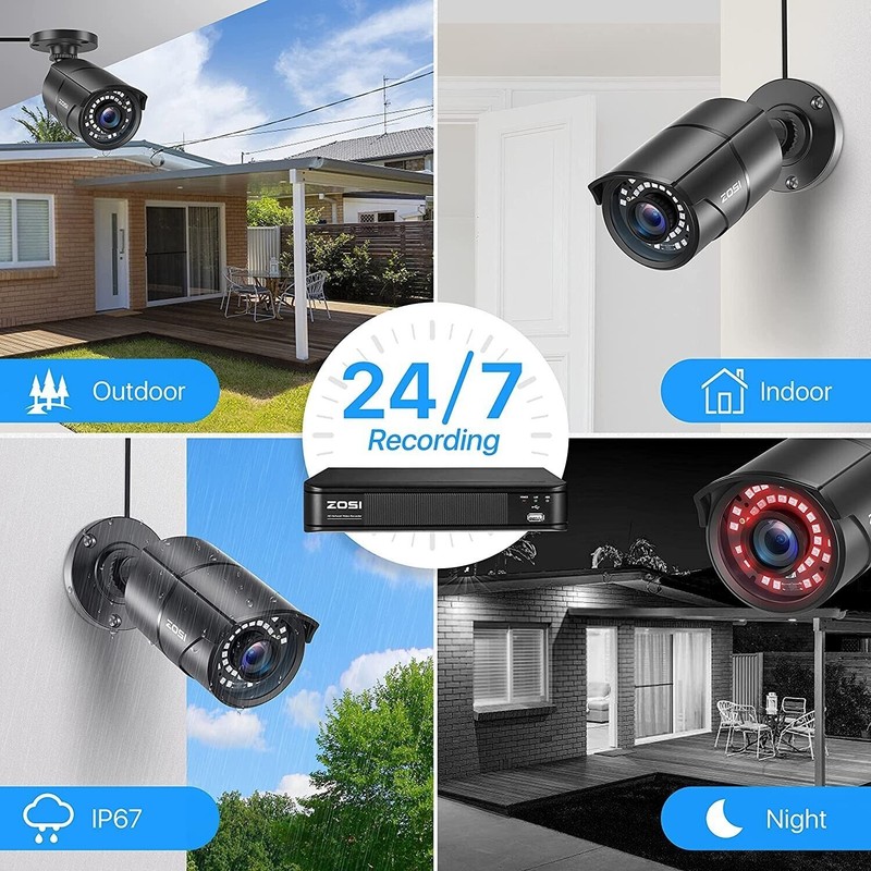 ZOSI 8MP H.265+ PoE Home Security Camera System Outdoor 160ft Night Vision 2TB gallery