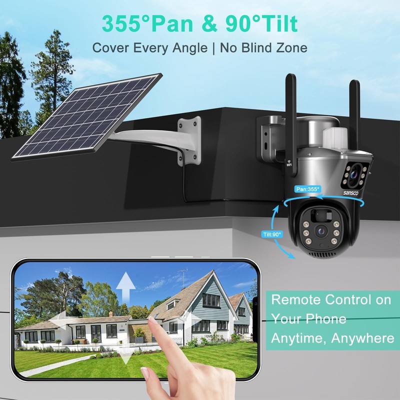 2K Dual Lens Solar Security Camera Wireless Outdoor, No Wires Needed, 2.4G & ... gallery