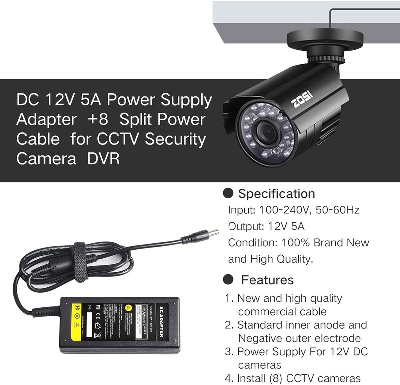 Reliable 12V 5A Power Supply Adapter with 8-Way Splitter for Enhanced Security gallery