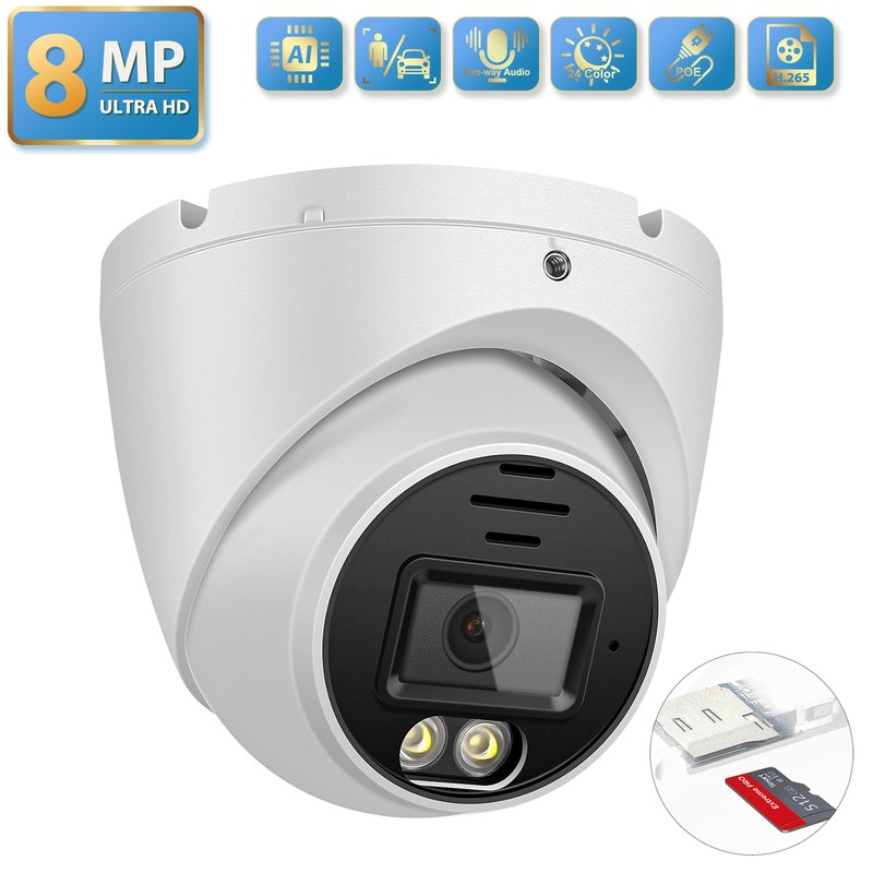 Real 4K POE IP 2-Way Audio Dome Camera Outdoor Colorvu camera with Card Slot