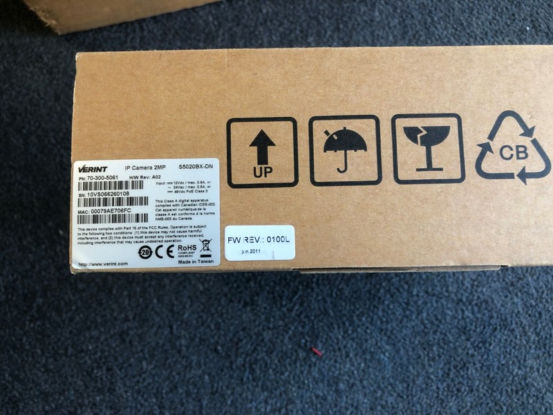 NEW – Verint S5020BX-DN 2 Megapixel H.264 IP camera, SD card slot, 12vdc or POE