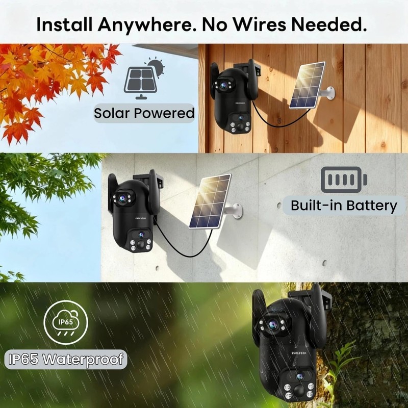 Solar Security Cameras Wireless Outdoor, Dual Lens 2K 360° View Cameras for H... gallery