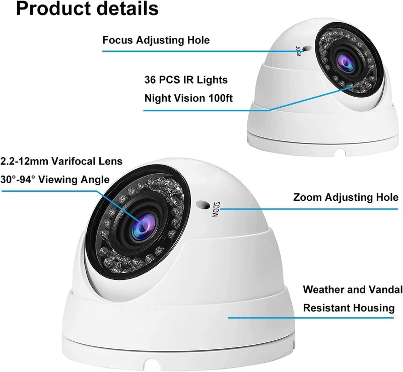 2MP CCTV Camera HD 1080P 4-in-1 TVI/AHD/CVI/960H/CVBS Security Dome Camera, 2... gallery