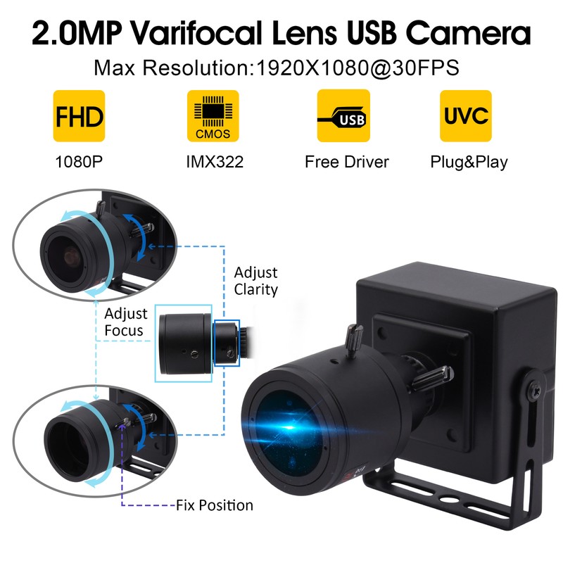 Low Light USB Camera w/ 2.8-12mm Manual Varifocal Lens Sony IMX322 PC Webcamera gallery