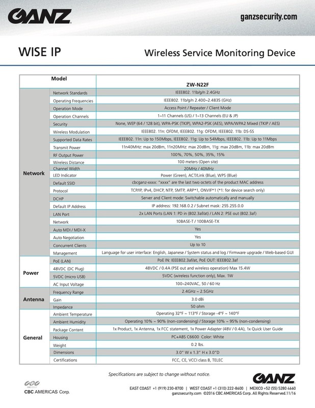 Ganz ZW-N22F Wise IP Wireless Setup Tool Wi-Fi Monitoring Device | NEW- WARRANTY gallery