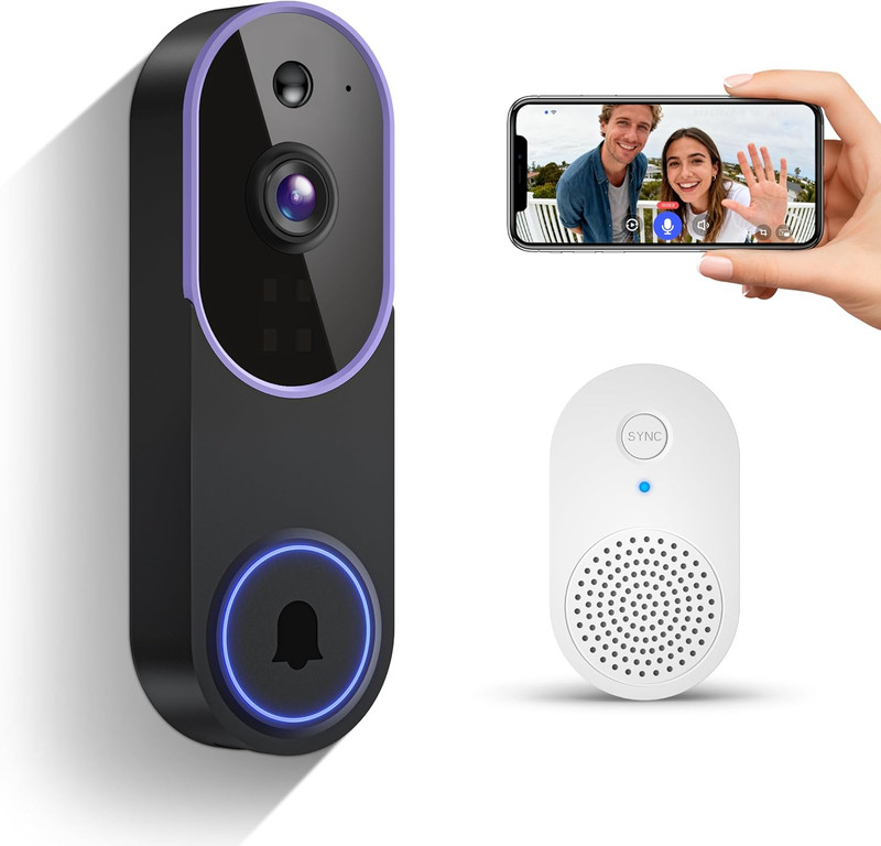 1080P WiFi Video Doorbell Camera w/ Chime, Night Vision, 2-Way Audio, AI Detect gallery