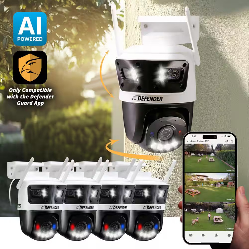 AI POWERED 3K+ Guard WIFI Tri-Lens PTZ Plug-In Security Camera, 4 Pc gallery