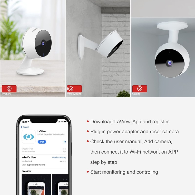 4 Pack 1080P Indoor Security Cameras Wi-Fi Home Surveillance System Night Vision gallery