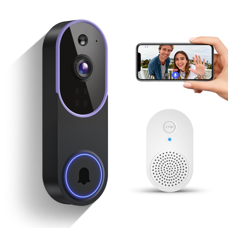 Smart 1080p Video Doorbell Camera Receiver Live View AI Human Detection 2-Way
