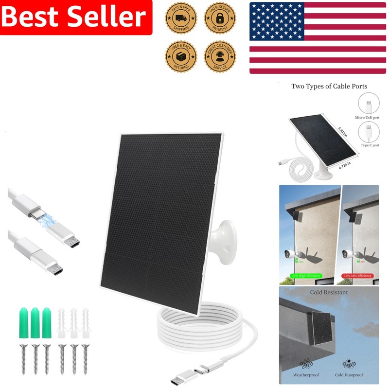 Durable 4W Solar Panel for Security Cams, ETFE Monocrystalline Silicon, 9.8ft