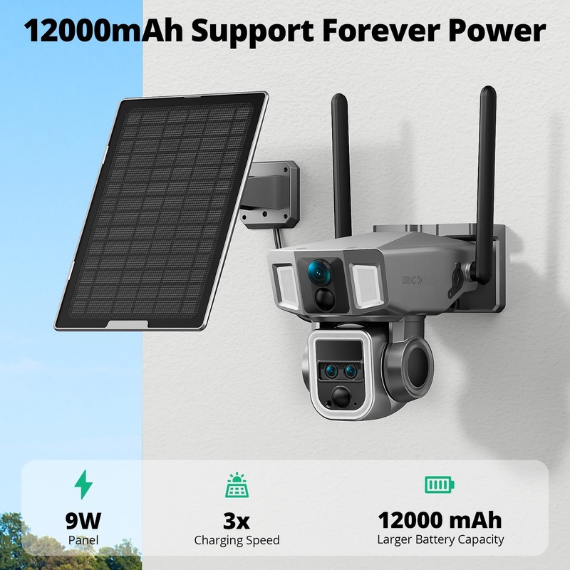 4G Cellular Security Camera, 4K Wireless Outdoor Solar Camera Triple Lens Bul... gallery