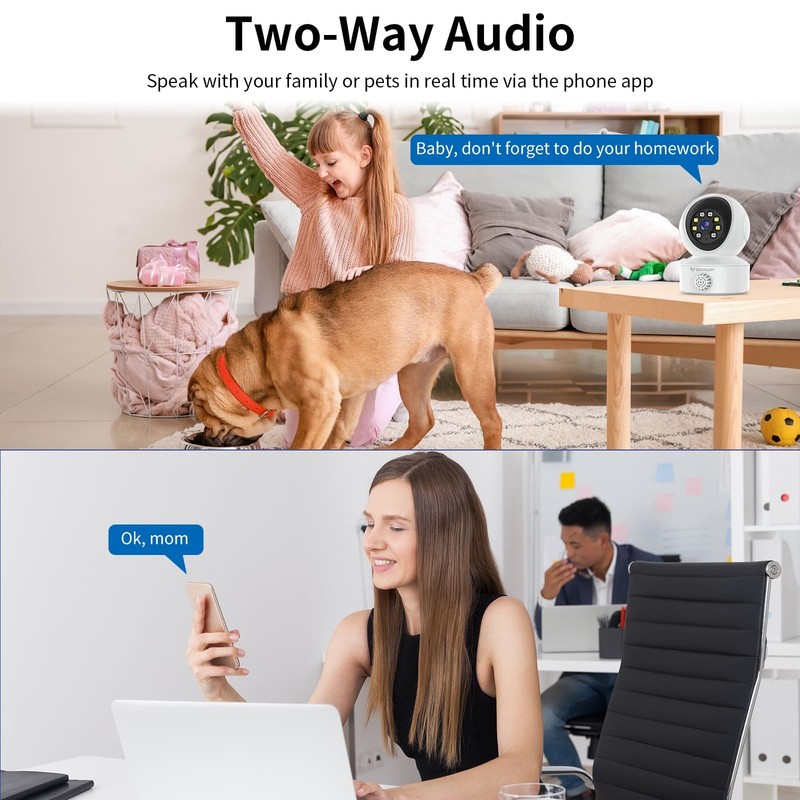 2K Indoor Security Camera with Smoke Detection, Pet Camera, 360° View, Motion... gallery