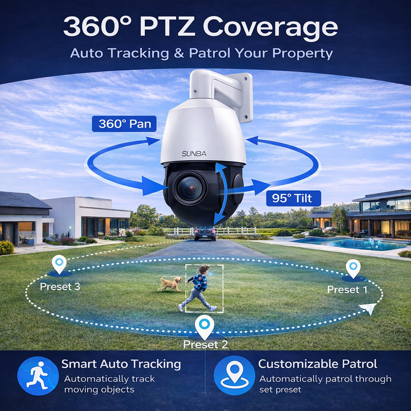 SUNBA 4K PTZ Security Camera, 20X Optical Zoom PoE IP Camera, AI Tracking, ONVIF gallery