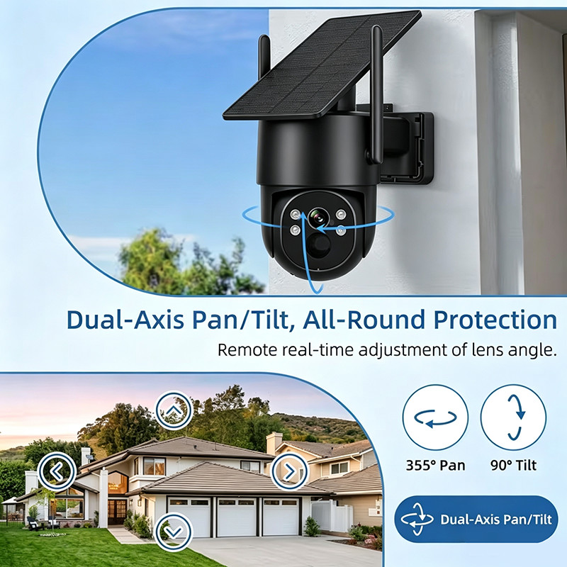 3MP Solar Powered PTZ Security Camera Outdoor, 355° Panoramic View, Color Nig 4G gallery