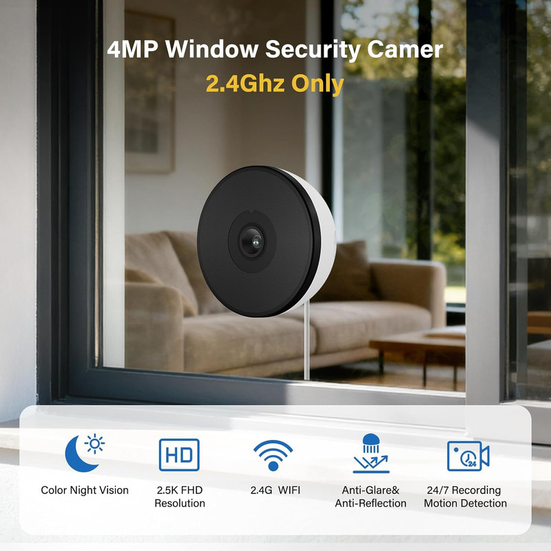 4MP 2.5K Window Camera, 2.4GHz WiFi Indoor Camera for Home Security with Color N gallery