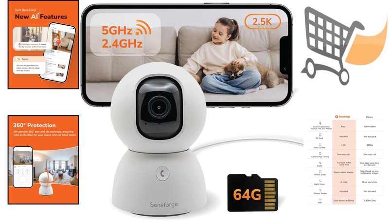 Indoor Security Camera 2.5K HD AI Detection 360° Pan-Tilt Two-Way Wi-Fi gallery