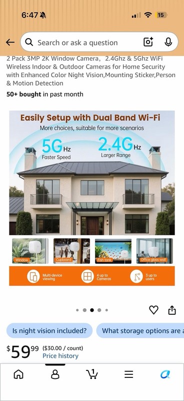 Brand New 2 Pack 3MP 2K Window Camera，2.4Ghz & 5Ghz WiFi Wireless gallery