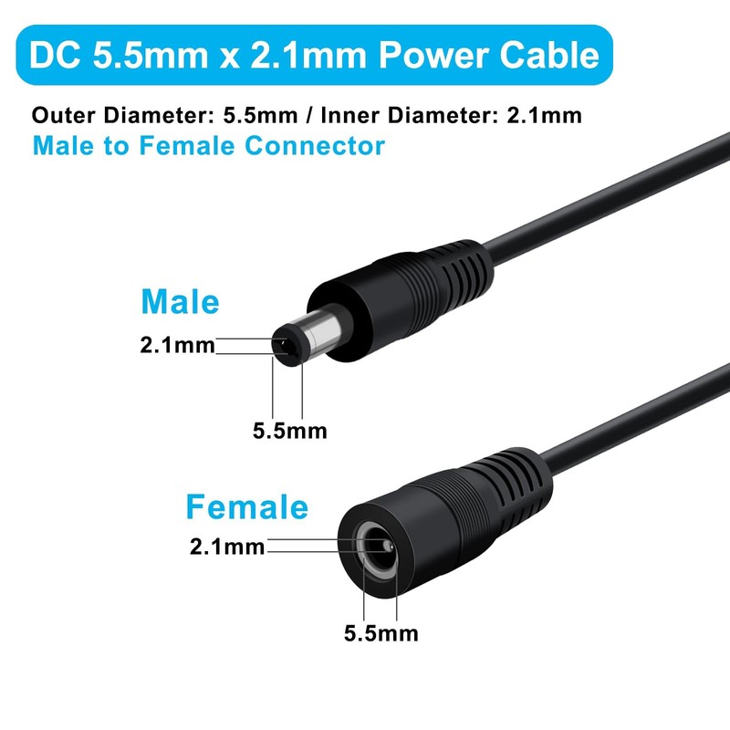 1.5m 4.9FT DC Power Extension Cable 5.5x2.1mm 18AWG Male Female 5V24V Black gallery