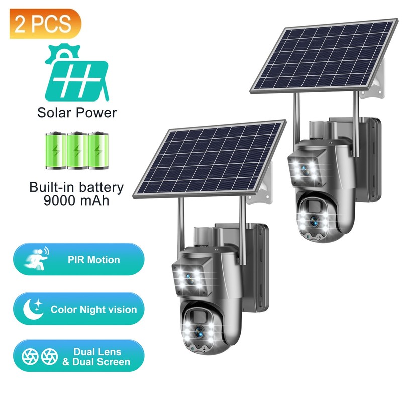 2pcs 8MP Wireless WiFi Solar Camera Outdoor PTZ Solar Powered Security Camera