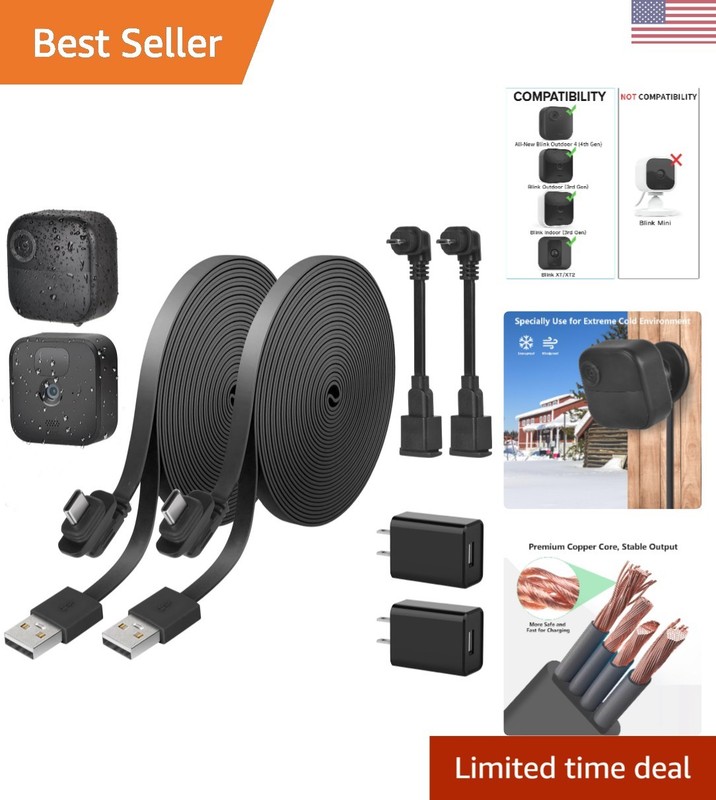 2Pack 30ft Outdoor Power Cable for Blink 4 & 3 – Hassle-Free Charging Solution