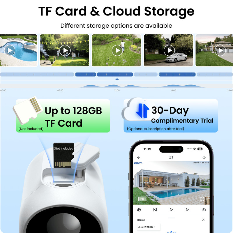 INFIYA Outdoor Home Solar Security Camera Wireless 2K 2-Way Audio PIR Detection gallery