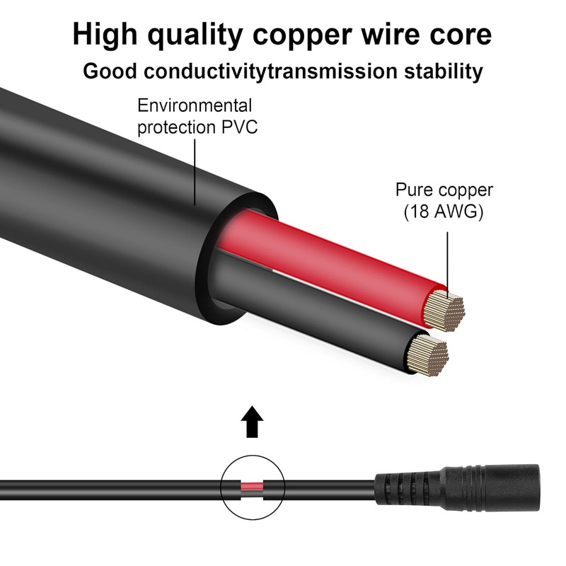 GINTOOYUN DC5525 Y-Splitter Cable 18AWG DC 5.5Mm X 2.5Mm Straight Female gallery