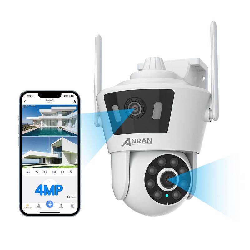 ANRAN Home Wireless Security Camera Outdoor WIFI Dual Lens Pan/Tilt 2 Way Audio