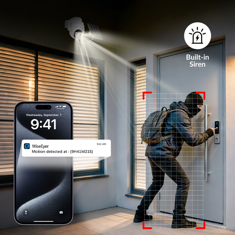 3PK Wireless Solar Security Camera WiFi Home Outdoor PTZ Camera Built-in Battery gallery