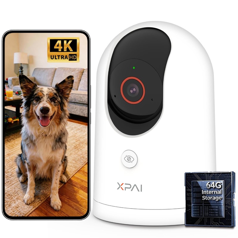 4K UHD Indoor Camera, 64G Built-in Storage No Subscription,Pet Camera Indoor …