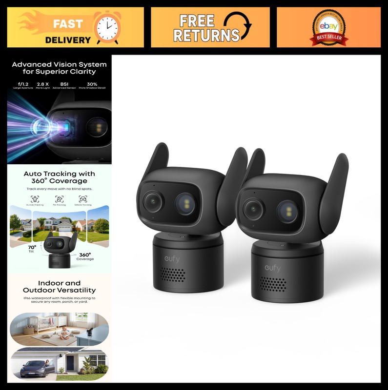 Indoor/Outdoor Security Camera 2-Pack, IP66 Waterproof, No Subscription Needed