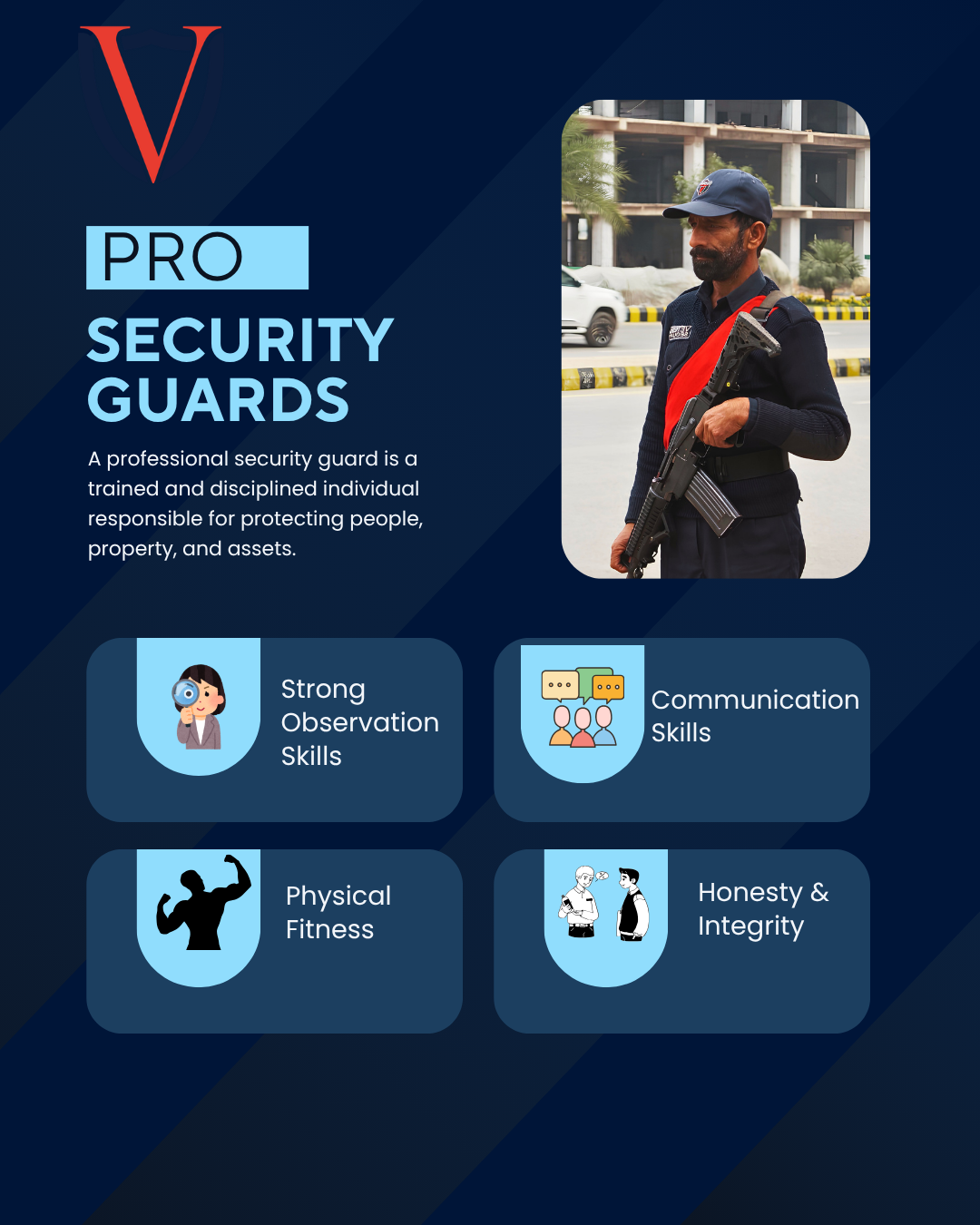 A post about a pro security guard. By Veteran Security & Protection Pvt Ltd